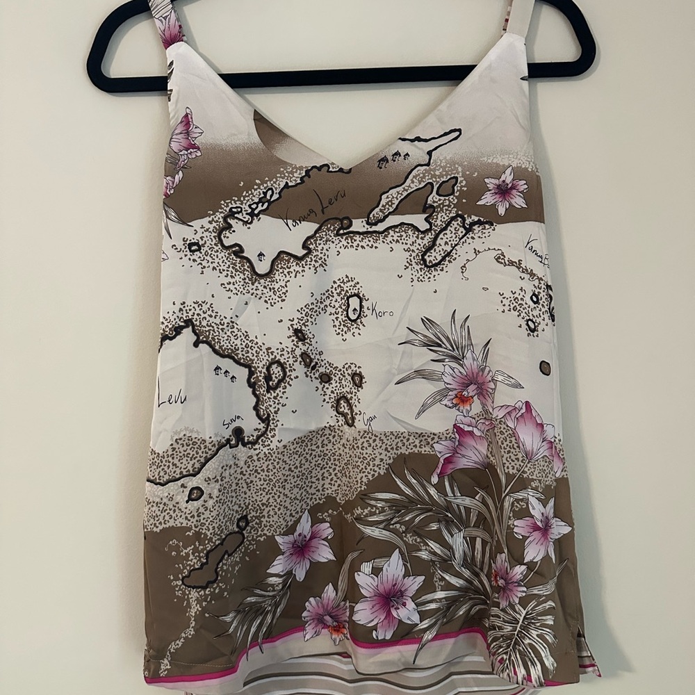 White House Black Market Brown and White Camisole with Pink Accents